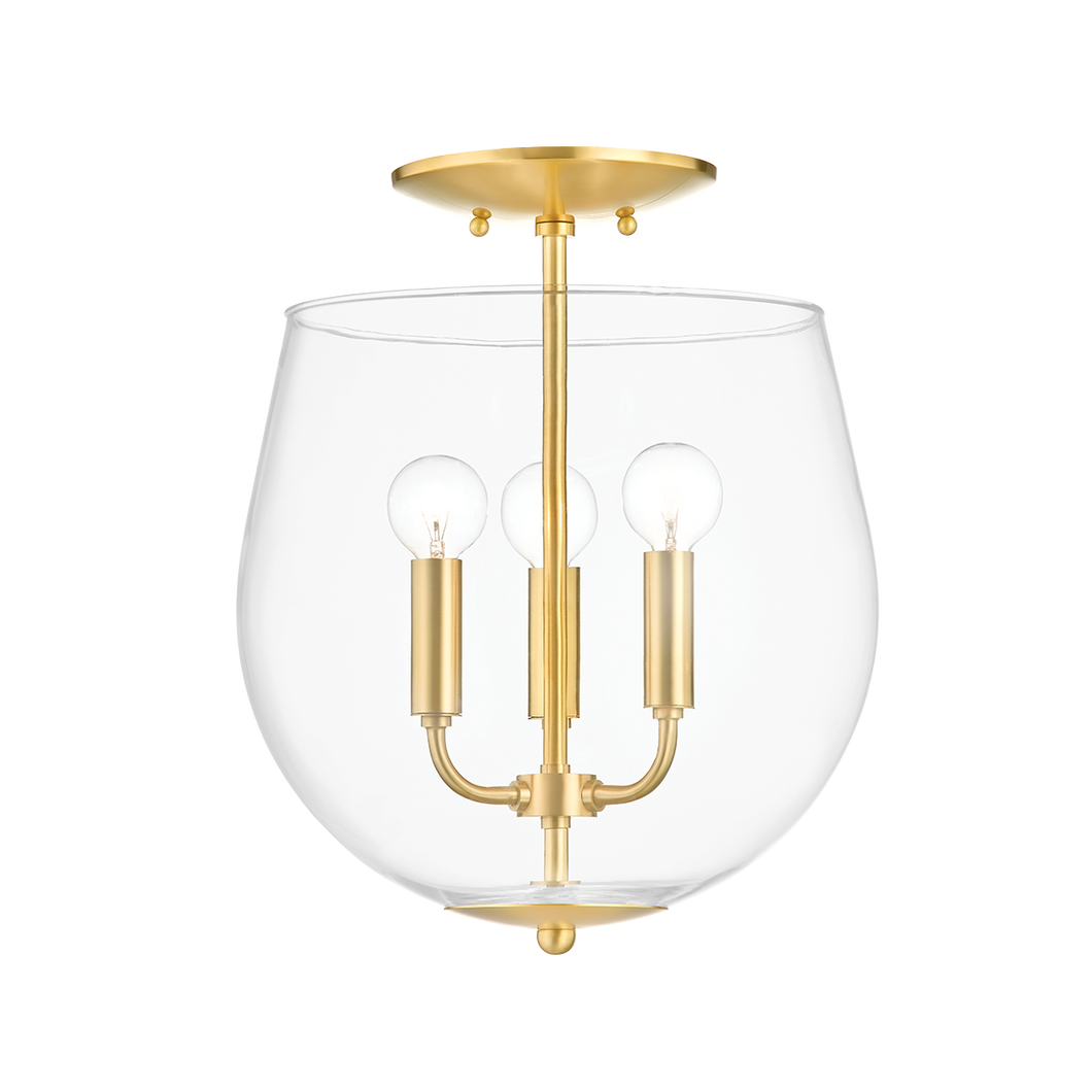 Mitzi H557603-AGB 3 Light Semi Flush Mount, Aged Brass