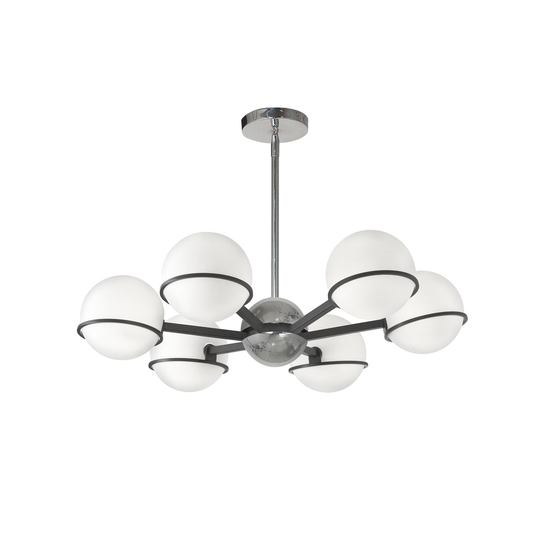 Dainolite SOF-286C-MB-PC 6LT Halogen Chandelier, MB/PC with WH Opal Glass